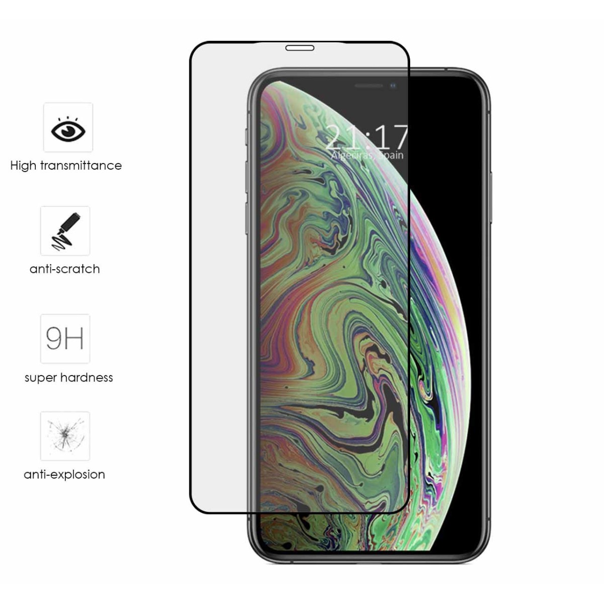 Protector Cristal Templado Frontal Completo Negro para Iphone XR Vidrio