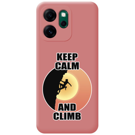 Funda Silicona Líquida Rosa para Oppo Reno 14 F / 14F 5G diseño Mujer Escalada Dibujos