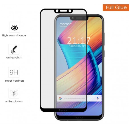 Protector Cristal Templado Completo Full Glue Negro para Huawei Honor Play Vidrio