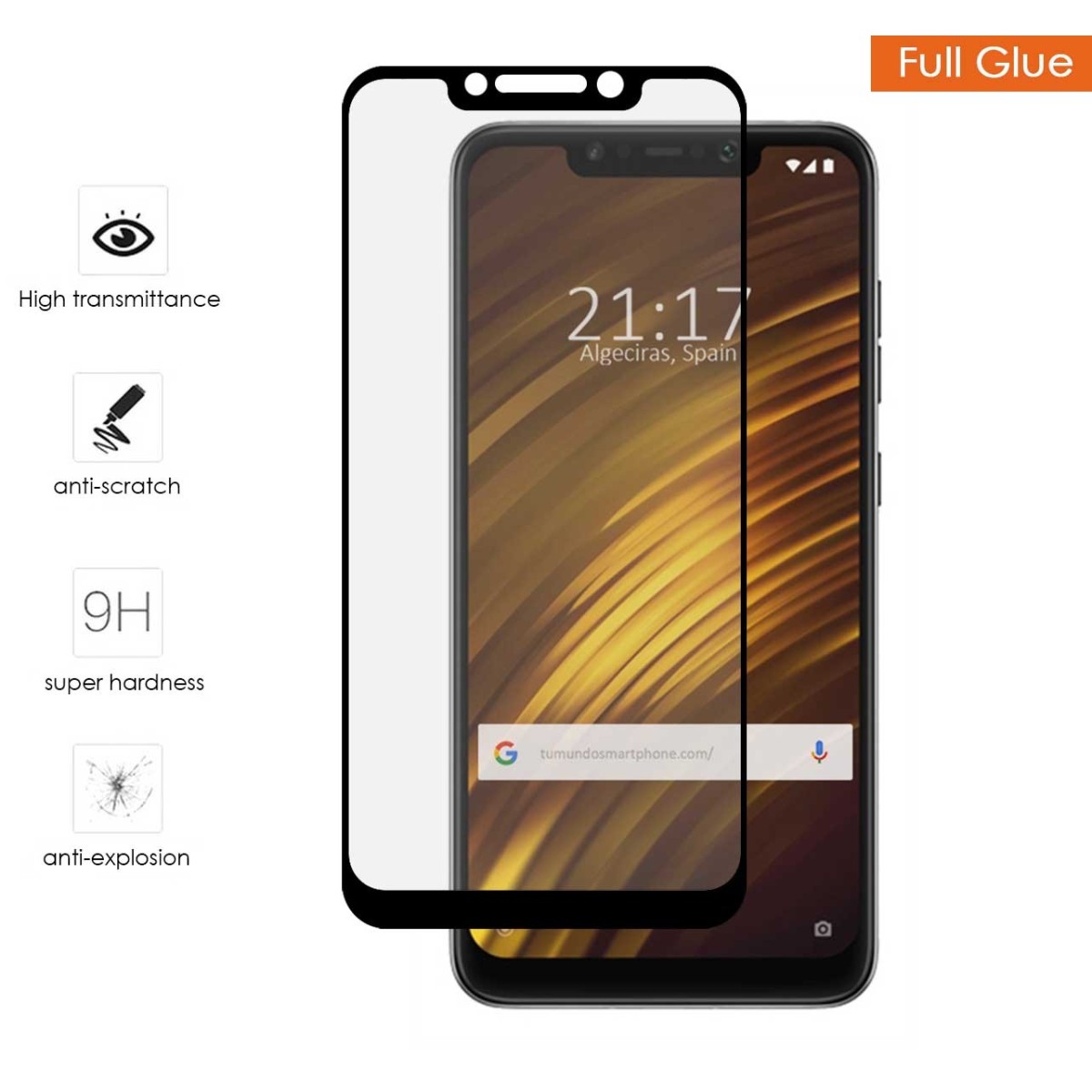 Protector Cristal Templado Completo Full Glue Negro para Xiaomi Pocophone F1 Vidrio