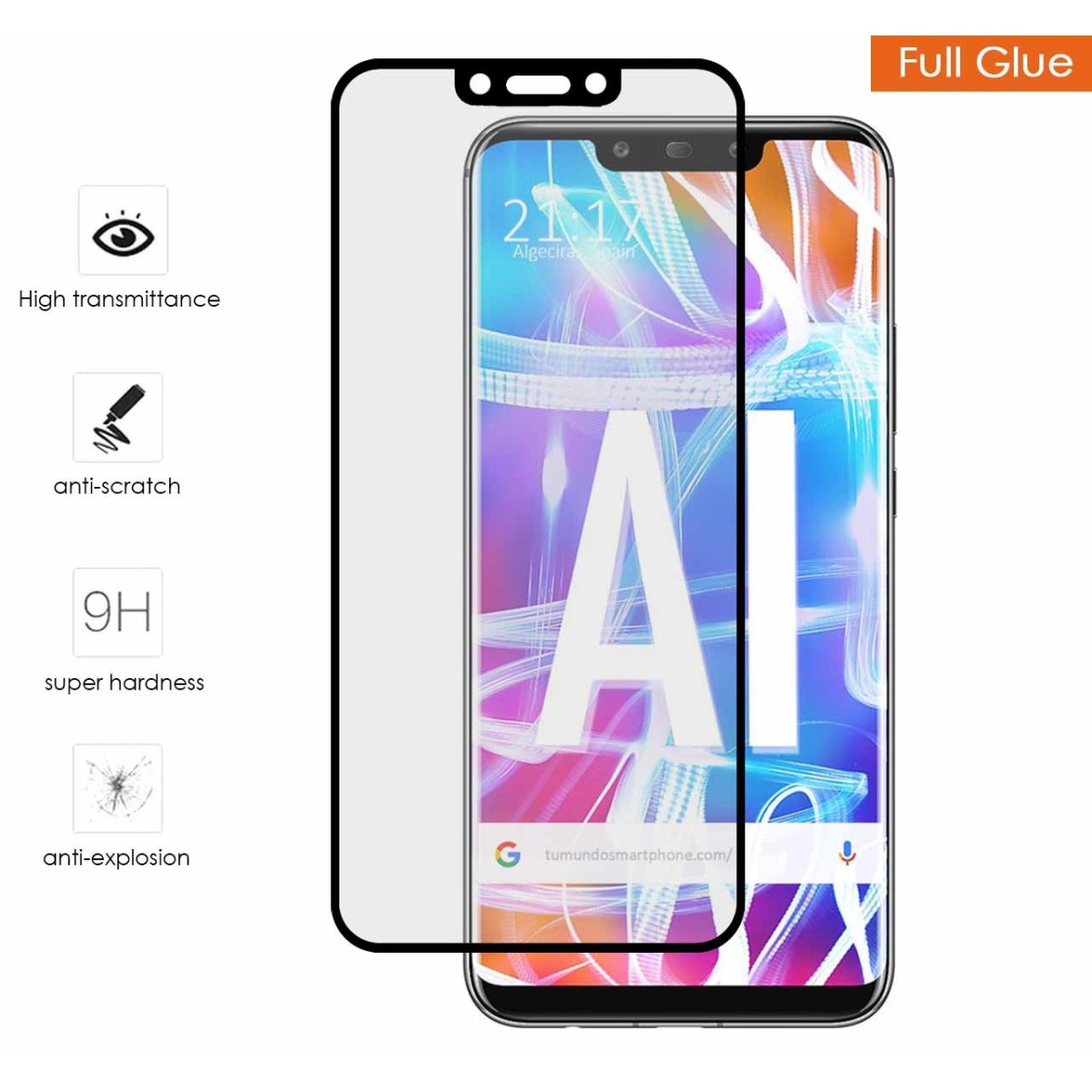 Protector Cristal Templado Completo Full Glue Negro para Huawei Mate 20 Lite Vidrio