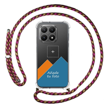 Personaliza tu Funda Colgante Transparente para Xiaomi 15T 5G con Cordon Rosa / Dorado Dibujo Personalizada