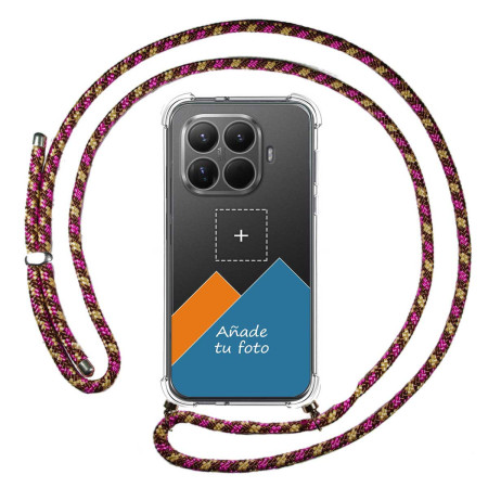 Personaliza tu Funda Colgante Transparente para Xiaomi 15T Pro 5G con Cordon Rosa / Dorado Dibujo Personalizada