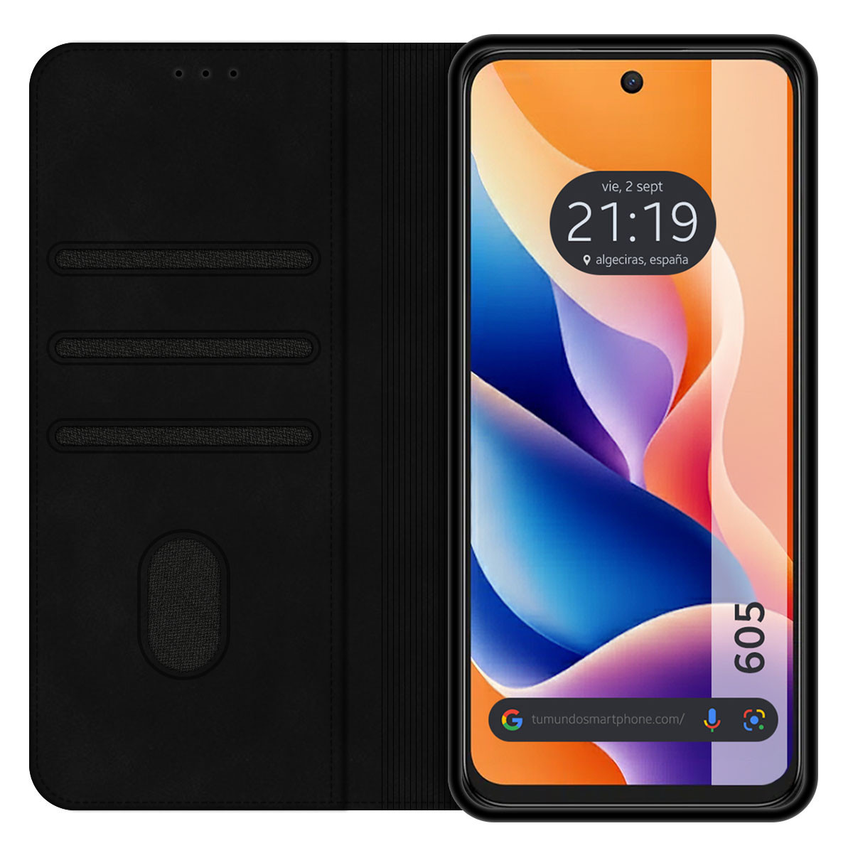 Funda Libro de Polipiel con tarjetero para TCL 605 color Negra