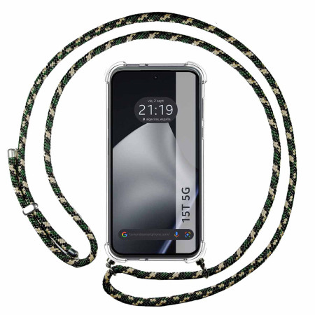 Funda Colgante Transparente para Xiaomi 15T 5G con Cordon Verde / Dorado