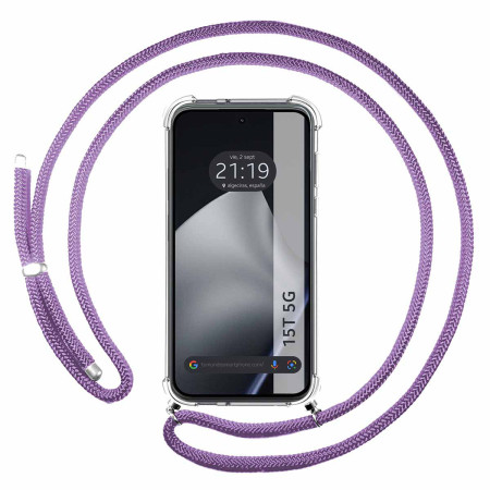 Funda Colgante Transparente para Xiaomi 15T 5G con Cordon Morado