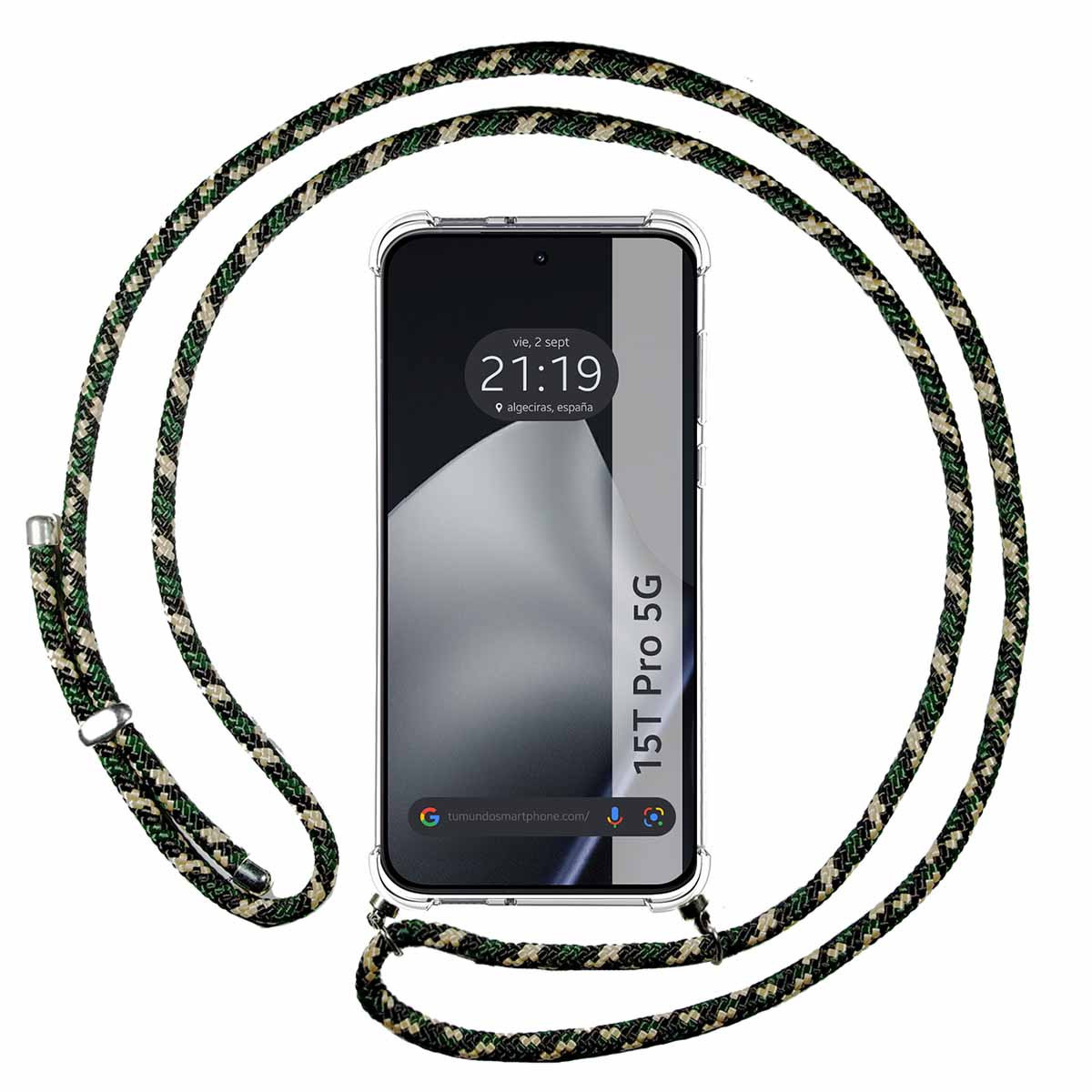 Funda Colgante Transparente para Xiaomi 15T Pro 5G con Cordon Verde / Dorado