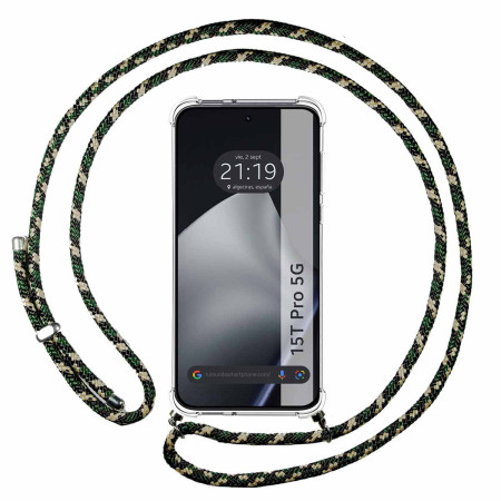 Funda Colgante Transparente para Xiaomi 15T Pro 5G con Cordon Verde / Dorado