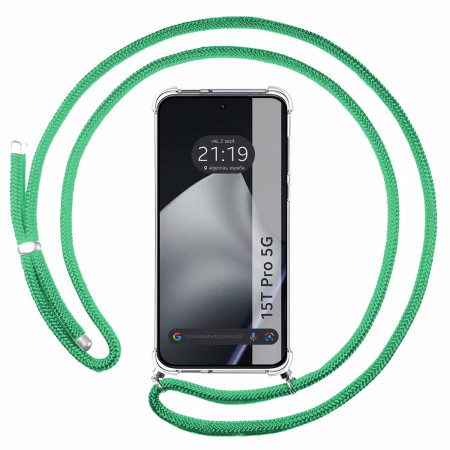 Funda Colgante Transparente para Xiaomi 15T Pro 5G con Cordon Verde Agua