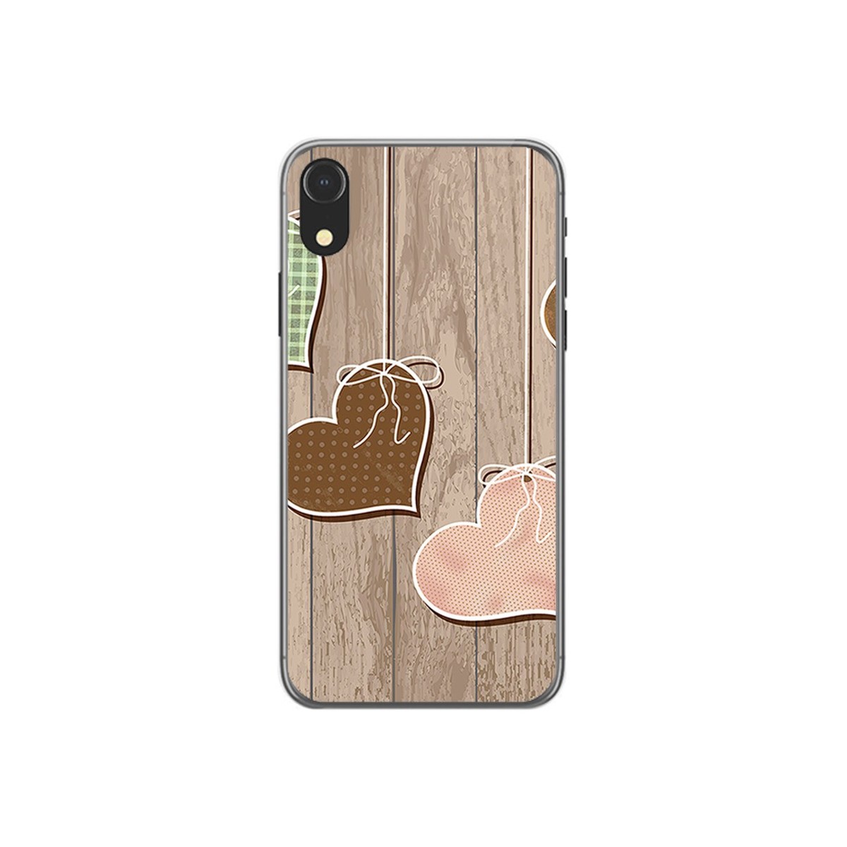 Funda Gel Tpu para Iphone XR Diseño Corazones Madera Dibujos