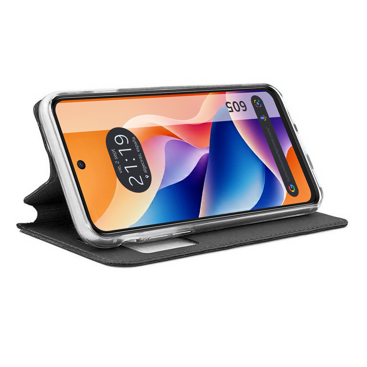 Funda Libro Soporte con Ventana para TCL 605 color Negra