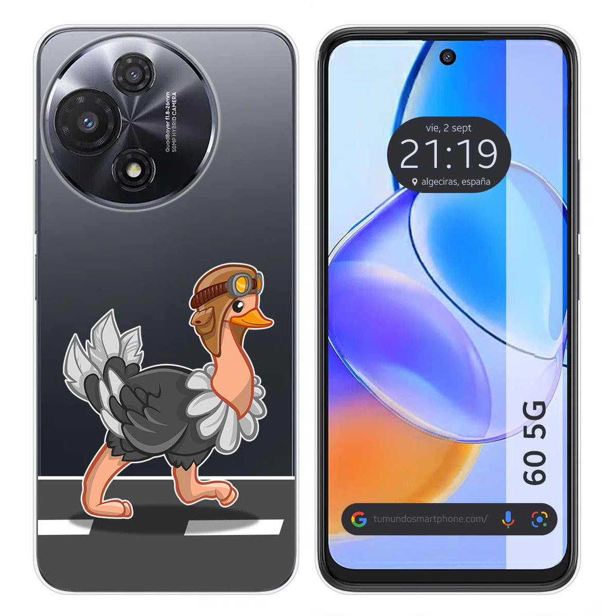 Funda Silicona Transparente para TCL 60 5G diseño Avestruz Dibujos