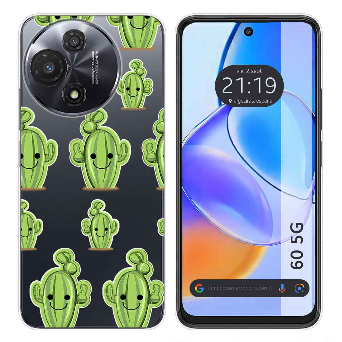 Funda Silicona Transparente para TCL 60 5G diseño Cactus Dibujos