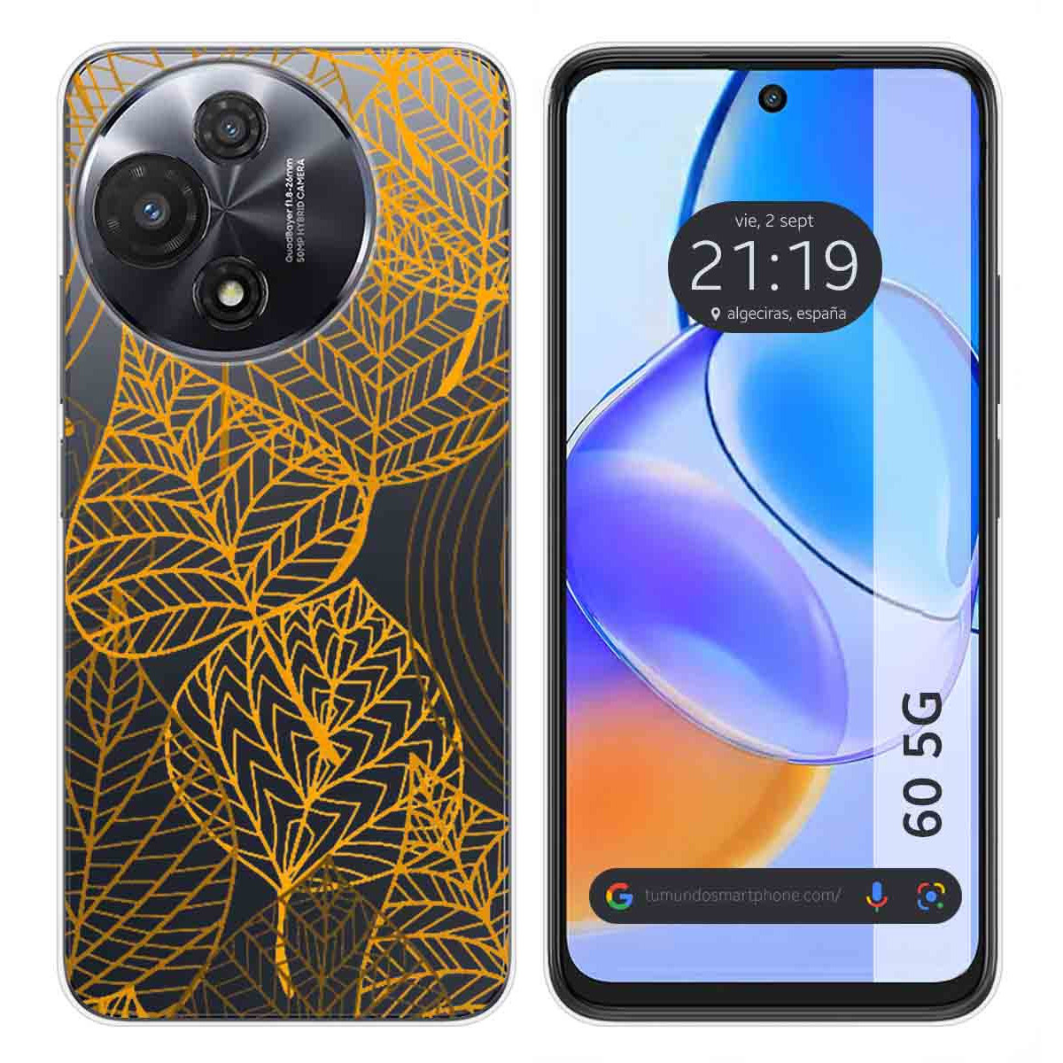 Funda Silicona Transparente para TCL 60 5G diseño Hojas Dibujos