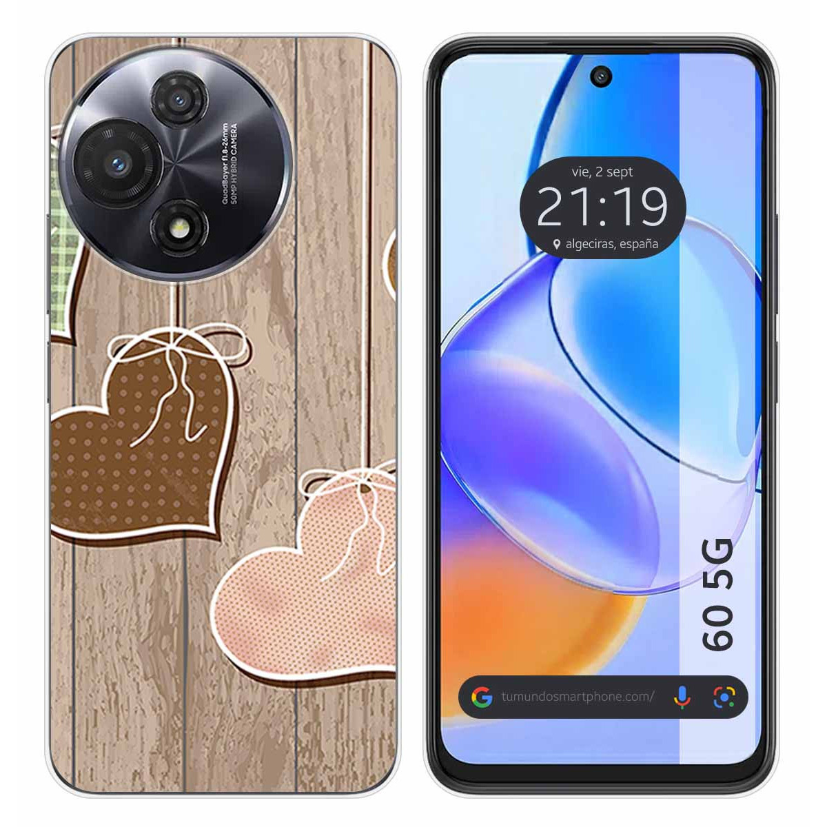 Funda Silicona para TCL 60 5G diseño Corazones Madera Dibujos