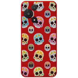 Funda Silicona Líquida Roja para TCL 60 5G diseño Catrina Dibujos