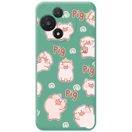 Funda Silicona Líquida Verde para TCL 60 5G diseño Cerdos Dibujos