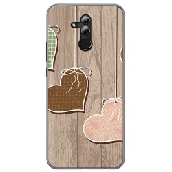 Funda Gel Tpu para Huawei Mate 20 Lite Diseño Corazones Madera Dibujos