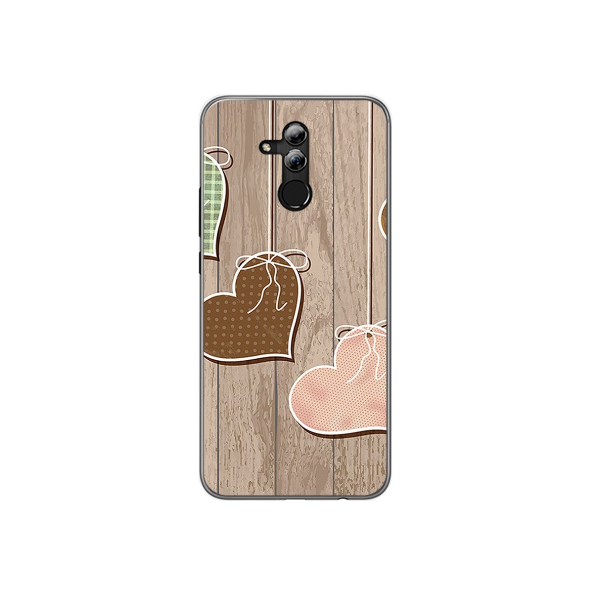 Funda Gel Tpu para Huawei Mate 20 Lite Diseño Corazones Madera Dibujos