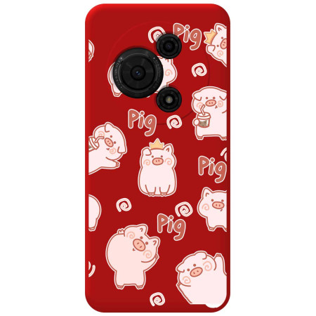 Funda Silicona Líquida Roja para TCL 605 diseño Cerdos Dibujos
