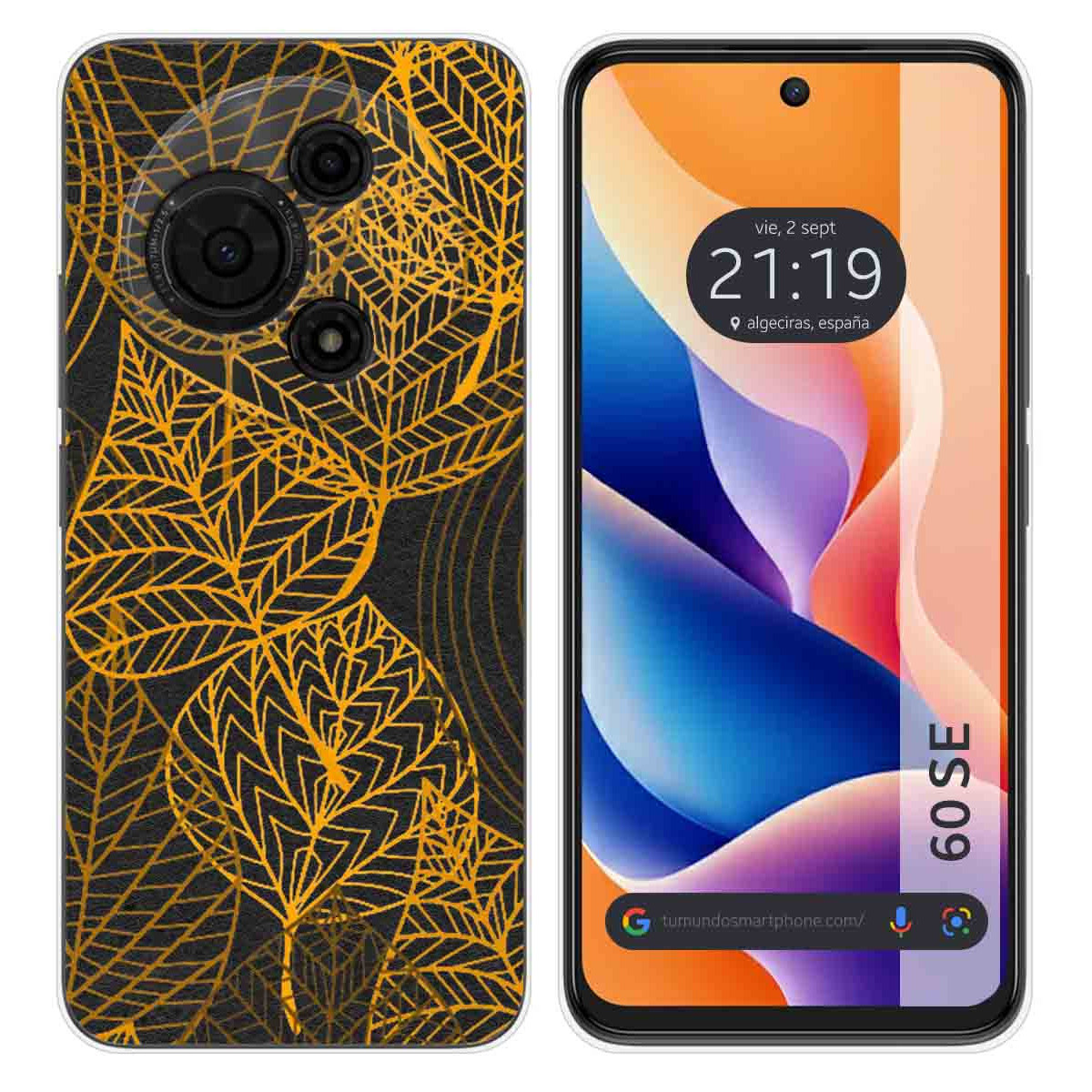 Funda Silicona Transparente para TCL 60 SE diseño Hojas Dibujos