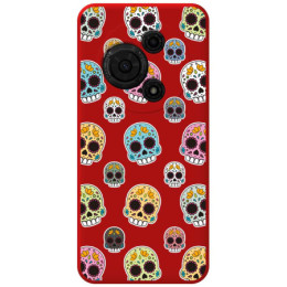 Funda Silicona Líquida Roja para TCL 60 SE diseño Catrina Dibujos