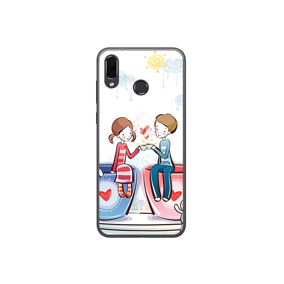 Funda Gel Tpu para Huawei Honor Play Diseño Cafe Dibujos
