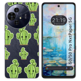 Funda Silicona Transparente para TCL 50 / 50 Pro NXTPAPER 5G diseño Cactus Dibujos