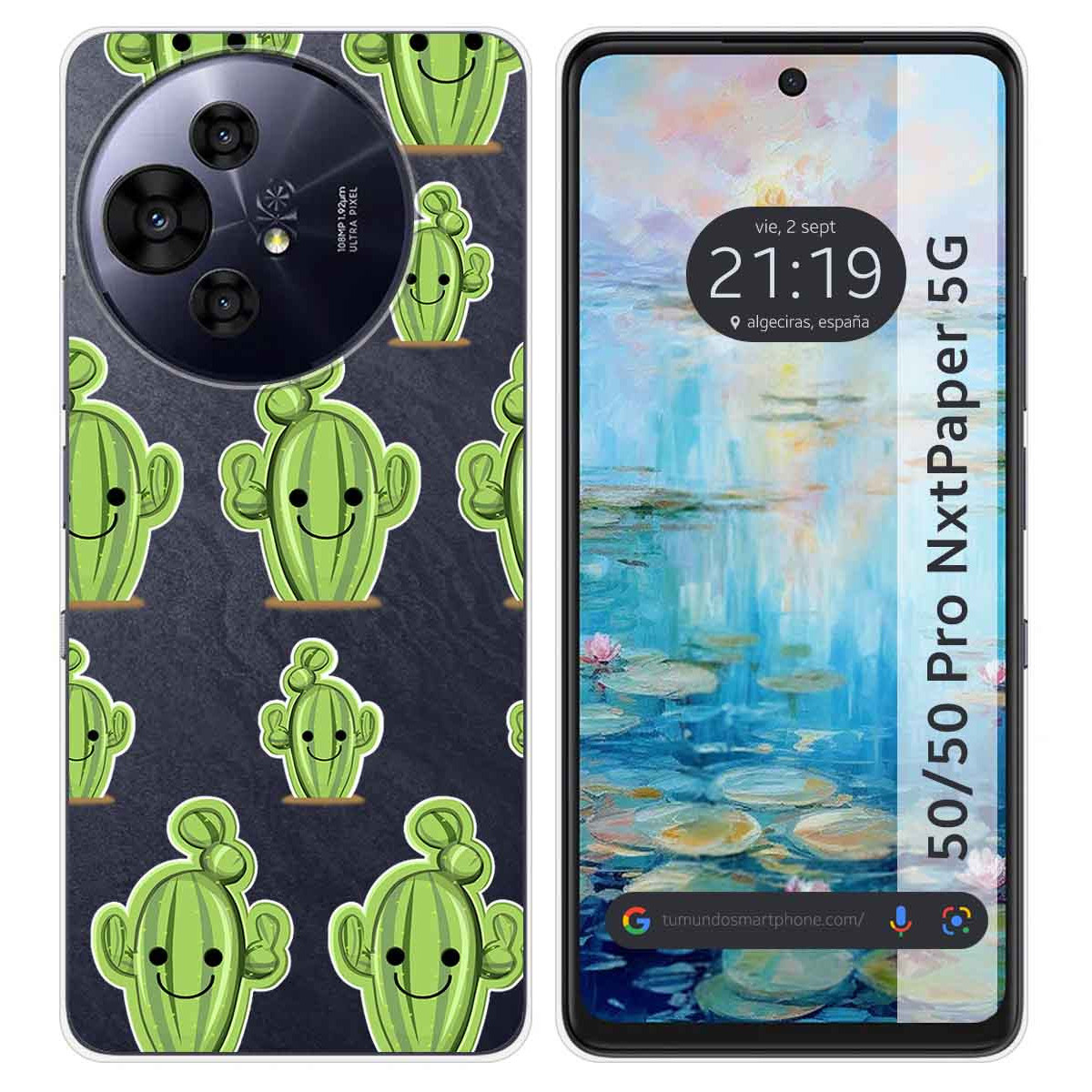 Funda Silicona Transparente para TCL 50 / 50 Pro NXTPAPER 5G diseño Cactus Dibujos