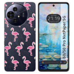 Funda Silicona Transparente para TCL 50 / 50 Pro NXTPAPER 5G diseño Flamenco Dibujos