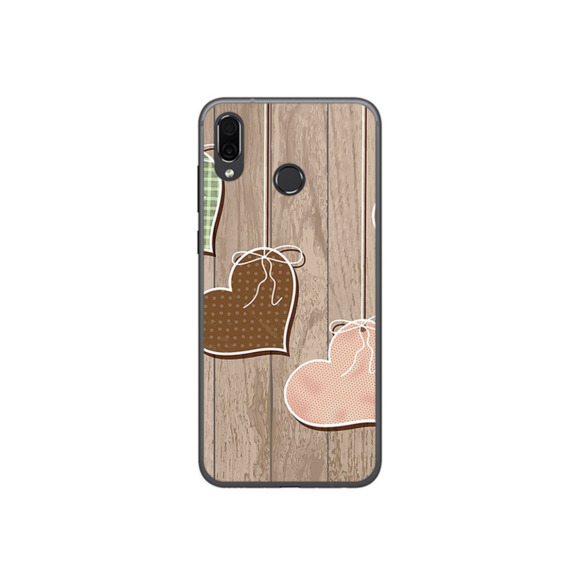 Funda Gel Tpu para Huawei Honor Play Diseño Corazones Madera Dibujos