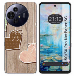 Funda Silicona para TCL 50 / 50 Pro NXTPAPER 5G diseño Corazones Madera Dibujos