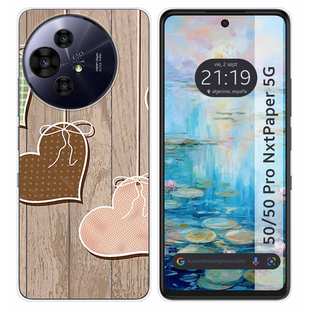 Funda Silicona para TCL 50 / 50 Pro NXTPAPER 5G diseño Corazones Madera Dibujos