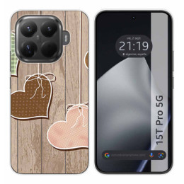 Funda Silicona para Xiaomi 15T Pro 5G diseño Corazones Madera Dibujos