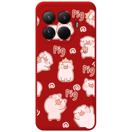Funda Silicona Líquida Roja para Xiaomi 15T Pro 5G diseño Cerdos Dibujos