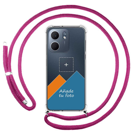 Personaliza tu Funda Colgante Transparente para Oppo A5x con Cordon Rosa Fucsia Dibujo Personalizada