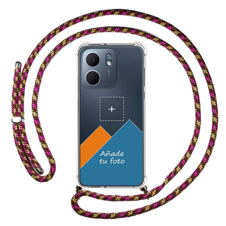 Personaliza tu Funda Colgante Transparente para Oppo A5x con Cordon Rosa / Dorado Dibujo Personalizada