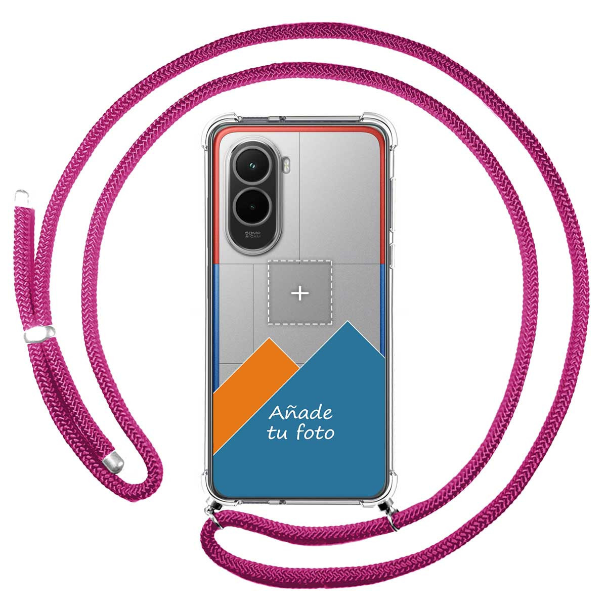 Personaliza tu Funda Colgante Transparente para Xiaomi Poco M7 4G con Cordon Rosa Fucsia Dibujo Personalizada