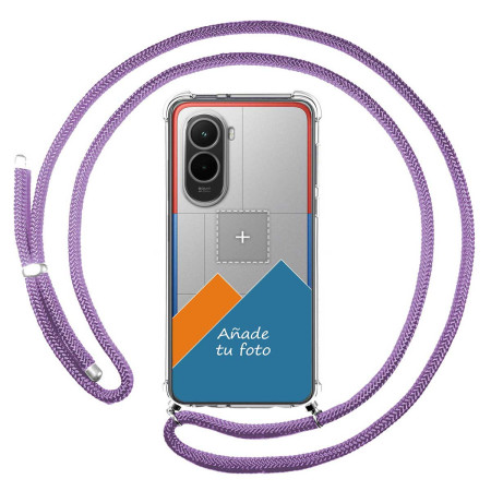 Personaliza tu Funda Colgante Transparente para Xiaomi Poco M7 4G con Cordon Morado Dibujo Personalizada