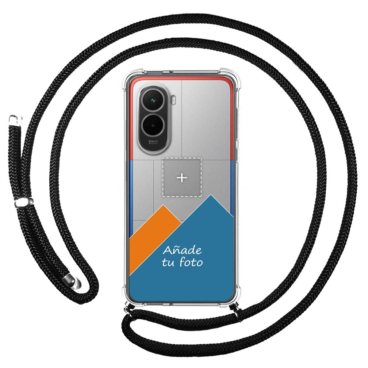 Personaliza tu Funda Colgante Transparente para Xiaomi Poco M7 4G con Cordon Negro Dibujo Personalizada