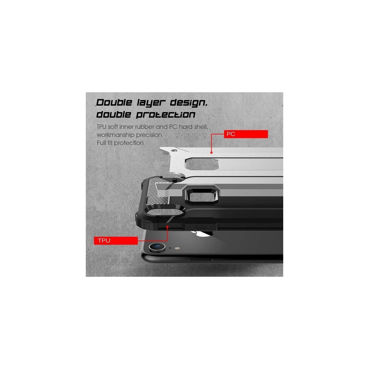 Funda Tipo Hybrid Tough Armor (Pc+Tpu) Negra para Iphone Xr