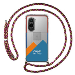 Personaliza tu Funda Colgante Transparente para Xiaomi Poco M7 4G con Cordon Rosa / Dorado Dibujo Personalizada