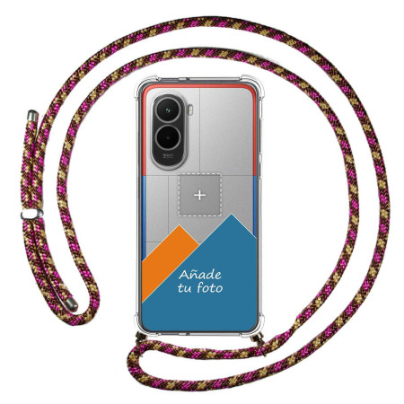 Personaliza tu Funda Colgante Transparente para Xiaomi Poco M7 4G con Cordon Rosa / Dorado Dibujo Personalizada