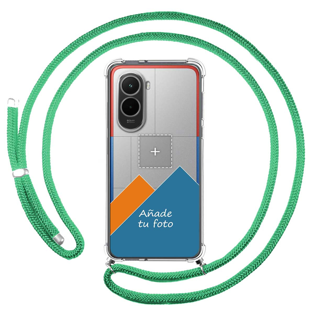 Personaliza tu Funda Colgante Transparente para Xiaomi Poco M7 4G con Cordon Verde Agua Dibujo Personalizada