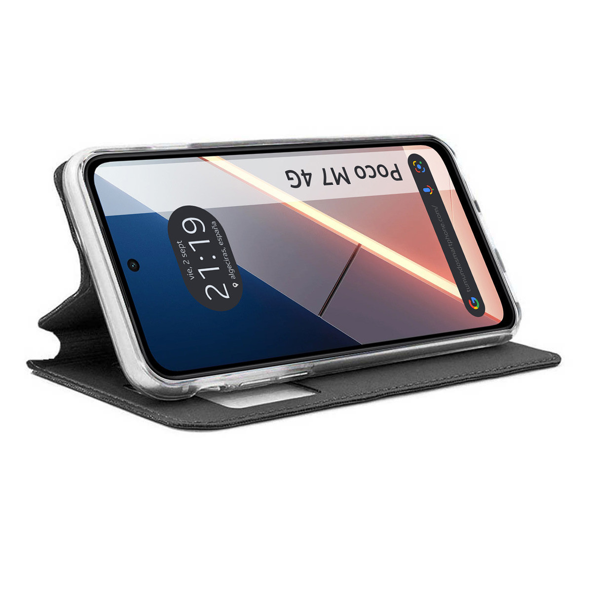 Funda Libro Soporte con Ventana para Xiaomi Poco M7 4G color Negra