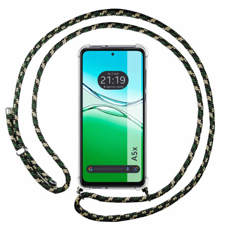 Funda Colgante Transparente para Oppo A5x con Cordon Verde / Dorado