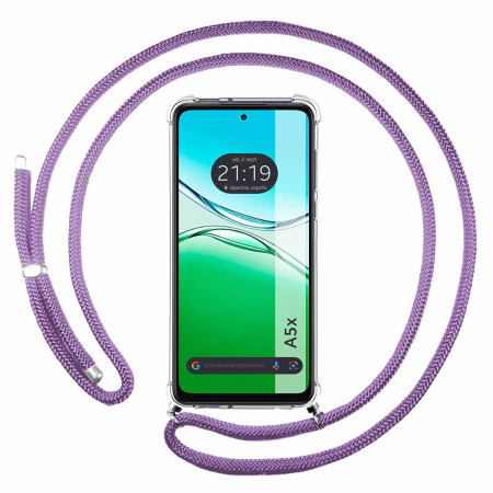 Funda Colgante Transparente para Oppo A5x con Cordon Morado