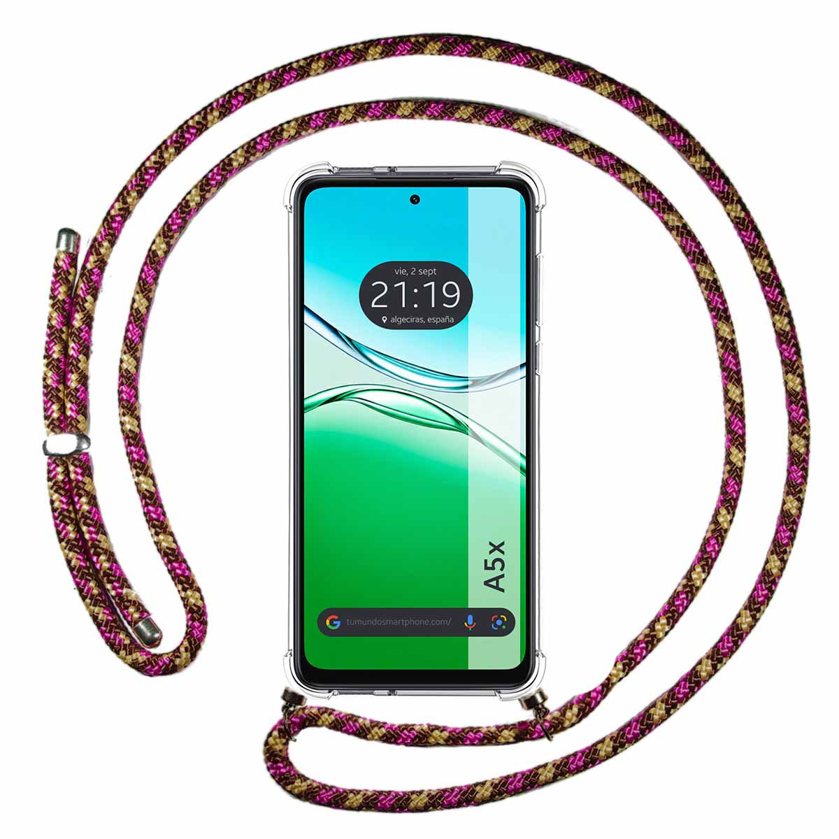 Funda Colgante Transparente para Oppo A5x con Cordon Rosa / Dorado