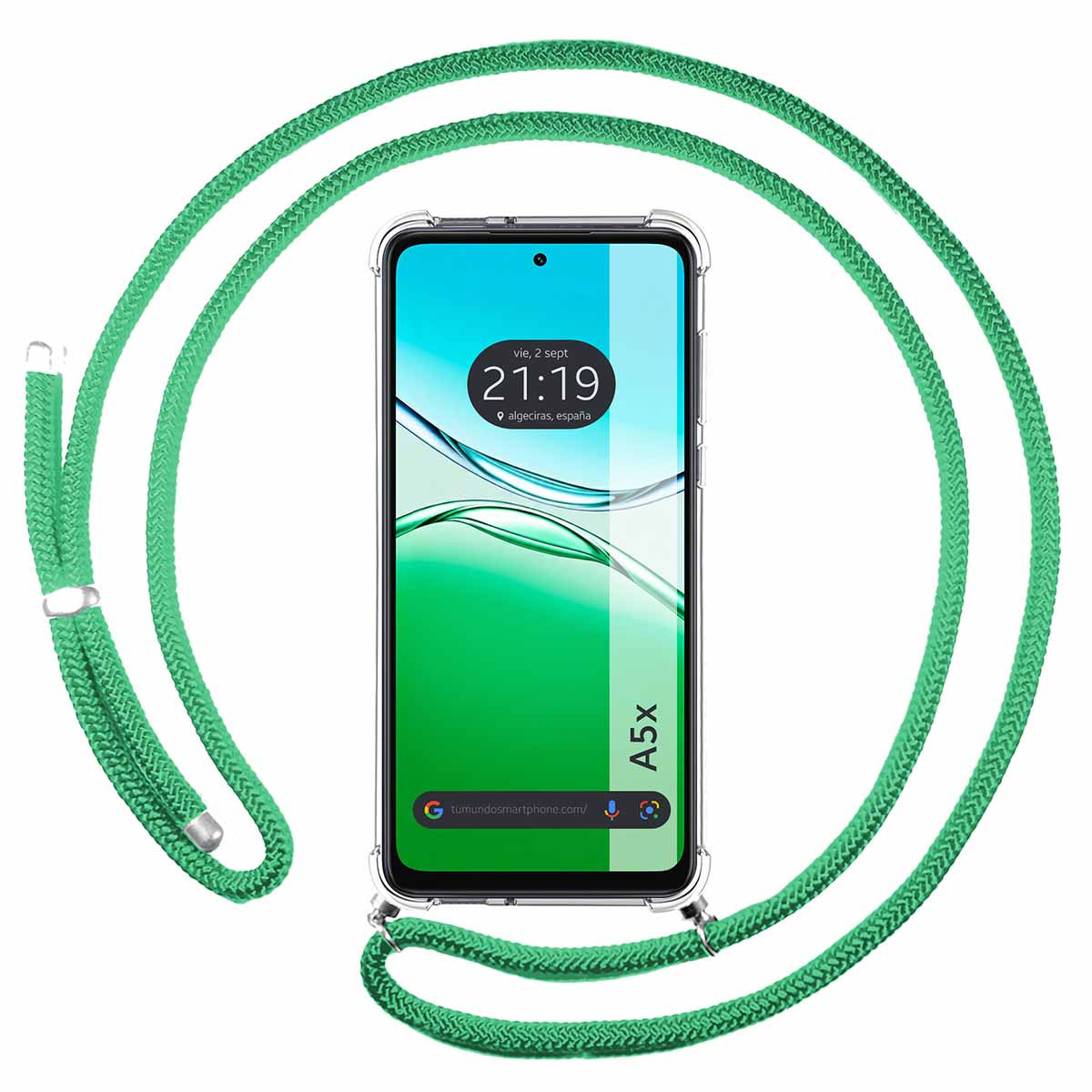 Funda Colgante Transparente para Oppo A5x con Cordon Verde Agua