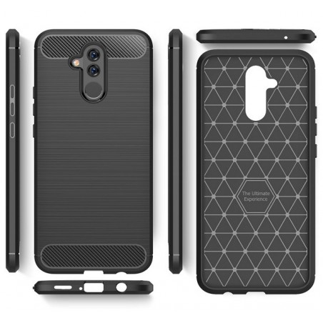 Funda Gel Tpu Tipo Carbon Negra para Huawei Mate 20 Lite